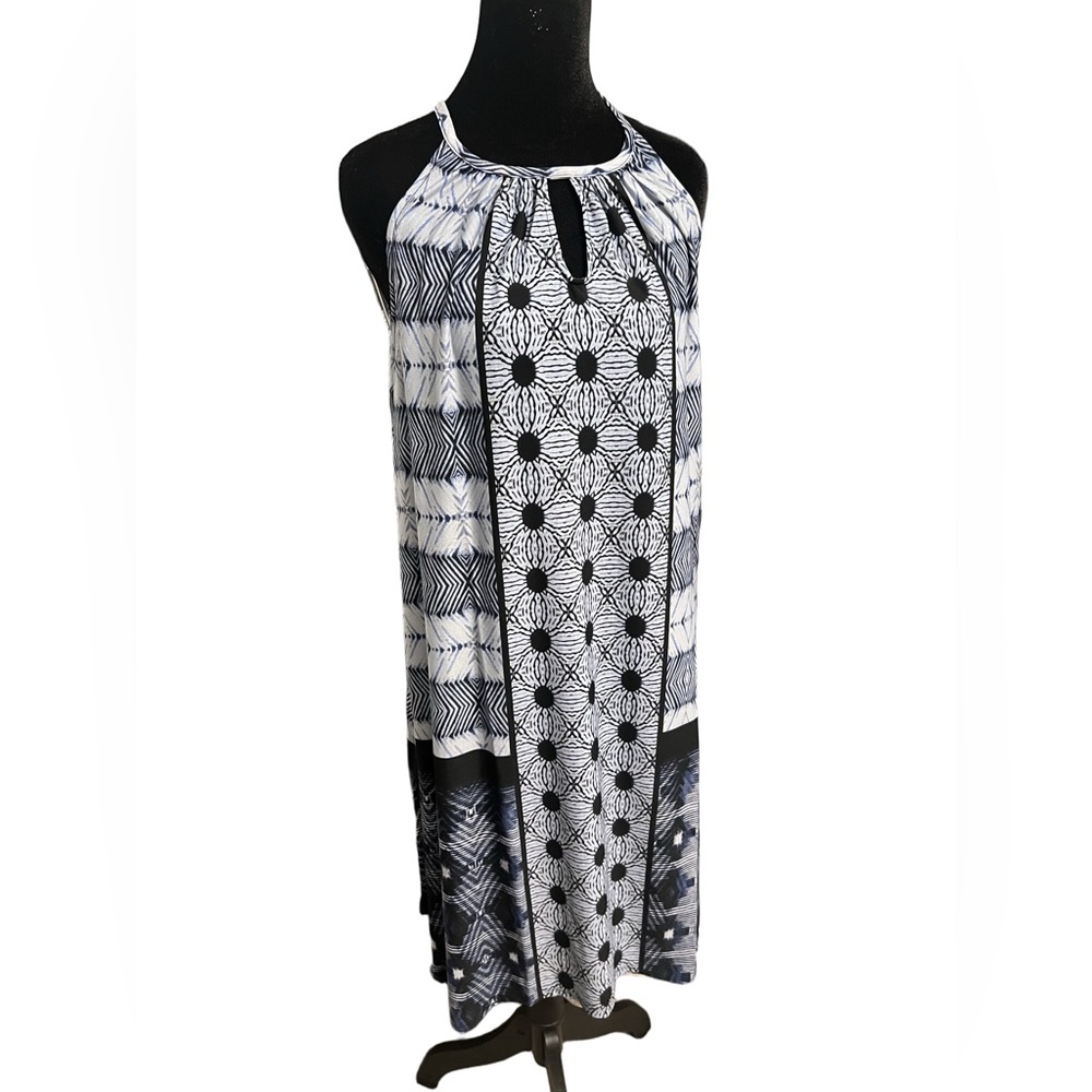 Grace Black Navy and White Midi Dress L